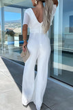hulianfu Casual Elegant Solid Solid Color V Neck Regular Jumpsuits