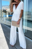 hulianfu Casual Elegant Solid Solid Color V Neck Regular Jumpsuits