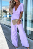 hulianfu Casual Elegant Solid Solid Color V Neck Regular Jumpsuits