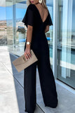 hulianfu Casual Elegant Solid Solid Color V Neck Regular Jumpsuits