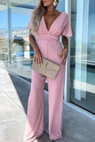 hulianfu Casual Elegant Solid Solid Color V Neck Regular Jumpsuits