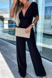 hulianfu Casual Elegant Solid Solid Color V Neck Regular Jumpsuits
