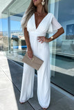 hulianfu Casual Elegant Solid Solid Color V Neck Regular Jumpsuits