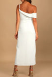 hulianfu Sexy Elegant Solid Slit Asymmetrical Irregular Dress Dresses