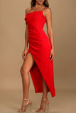 hulianfu Sexy Elegant Solid Slit Asymmetrical Irregular Dress Dresses