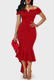 hulianfu Celebrities Elegant Solid V Neck One Step Skirt Dresses(3 Colors)
