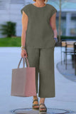 hulianfu Casual Simplicity Solid Solid Color Short Sleeve Two Pieces(6 Colors)