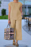 hulianfu Casual Simplicity Solid Solid Color Short Sleeve Two Pieces(6 Colors)