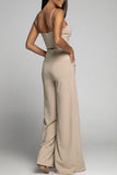 hulianfu Celebrities Simplicity Solid Slit Solid Color Square Collar Regular Jumpsuits(6 Colors)