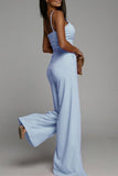 hulianfu Celebrities Simplicity Solid Slit Solid Color Square Collar Regular Jumpsuits(6 Colors)