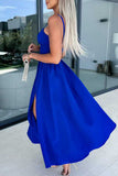 hulianfu Sexy Celebrities Solid Hollowed Out Pocket Slit V Neck Evening Dress Dresses(4 Colors)
