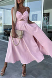 hulianfu Sexy Celebrities Solid Hollowed Out Pocket Slit V Neck Evening Dress Dresses(4 Colors)