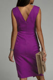 hulianfu Celebrities Elegant Solid Slit Fold V Neck Evening Dress Dresses(4 Colors)