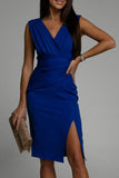 hulianfu Celebrities Elegant Solid Slit Fold V Neck Evening Dress Dresses(4 Colors)