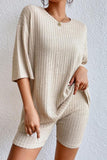 hulianfu Casual Daily Solid Solid Color O Neck Short Sleeve Two Pieces