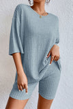 hulianfu Casual Daily Solid Solid Color O Neck Short Sleeve Two Pieces