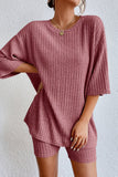hulianfu Casual Daily Solid Solid Color O Neck Short Sleeve Two Pieces