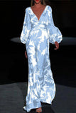 hulianfu Sexy Elegant Print Frenulum V Neck Evening Dress Dresses(4 Colors)