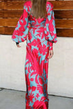 hulianfu Sexy Elegant Print Frenulum V Neck Evening Dress Dresses(4 Colors)