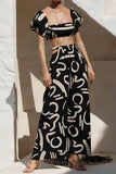 hulianfu Sexy College Geometric Hollowed Out Off the Shoulder Short Sleeve Two Pieces(3 Colors)