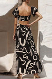 hulianfu Sexy College Geometric Hollowed Out Off the Shoulder Short Sleeve Two Pieces(3 Colors)