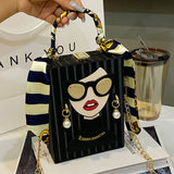 hulianfu Casual Print Patchwork Chains Bags