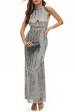 hulianfu Celebrities Elegant Solid Sequins Patchwork O Neck Evening Dress Dresses