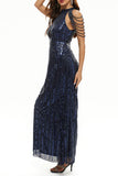 hulianfu Celebrities Elegant Solid Sequins Patchwork O Neck Evening Dress Dresses