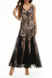 hulianfu Elegant College Patchwork Sequins V Neck Evening Dress Dresses