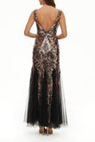 hulianfu Elegant College Patchwork Sequins V Neck Evening Dress Dresses