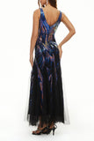 hulianfu Celebrities Elegant Color Block Patchwork V Neck Evening Dress Dresses