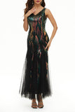 hulianfu Celebrities Elegant Color Block Patchwork V Neck Evening Dress Dresses