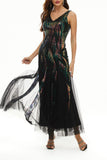 hulianfu Celebrities Elegant Color Block Patchwork V Neck Evening Dress Dresses