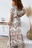 hulianfu Casual Print Patchwork Pocket Off the Shoulder Two Pieces