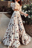 hulianfu Sexy Vacation Butterfly Patchwork Off the Shoulder Long Sleeve Two Pieces