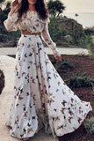 hulianfu Sexy Vacation Butterfly Patchwork Off the Shoulder Long Sleeve Two Pieces