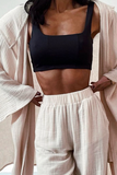 hulianfu Casual Solid Patchwork Turndown Collar Long Sleeve Two Pieces