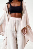 hulianfu Casual Solid Patchwork Turndown Collar Long Sleeve Two Pieces
