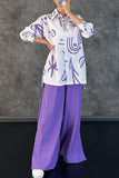 hulianfu Casual Print Patchwork Turndown Collar Long Sleeve Two Pieces