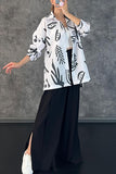 hulianfu Casual Print Patchwork Turndown Collar Long Sleeve Two Pieces