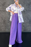 hulianfu Casual Print Patchwork Turndown Collar Long Sleeve Two Pieces