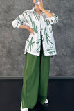 hulianfu Casual Print Patchwork Turndown Collar Long Sleeve Two Pieces