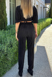 hulianfu Casual Simplicity Solid Fold V Neck Half Sleeve Two Pieces