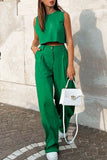 hulianfu Casual Solid Patchwork O Neck Sleeveless Two Pieces