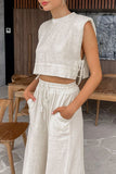 hulianfu Casual Simplicity Solid Pocket Frenulum O Neck Sleeveless Two Pieces
