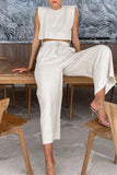hulianfu Casual Simplicity Solid Pocket Frenulum O Neck Sleeveless Two Pieces