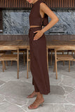 hulianfu Casual Simplicity Solid Pocket Frenulum O Neck Sleeveless Two Pieces