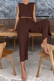 hulianfu Casual Simplicity Solid Pocket Frenulum O Neck Sleeveless Two Pieces