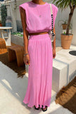 hulianfu Casual Simplicity Solid Fold O Neck Sleeveless Two Pieces