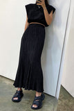 hulianfu Casual Simplicity Solid Fold O Neck Sleeveless Two Pieces